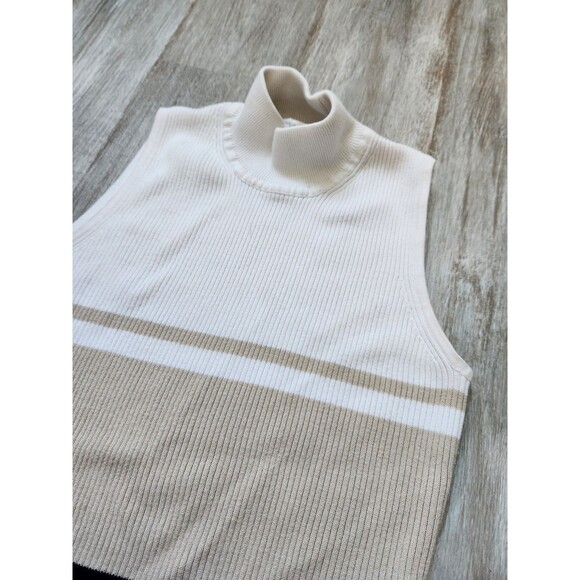 Casual Corner Annex Petite Sleeveless Sweater Mock Neck Blue Tan White Sz P - Picture 2 of 7